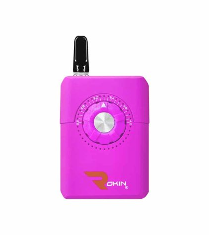 Bright Purple Dial Vape Pen Battery | Front View With Cart | Rokin