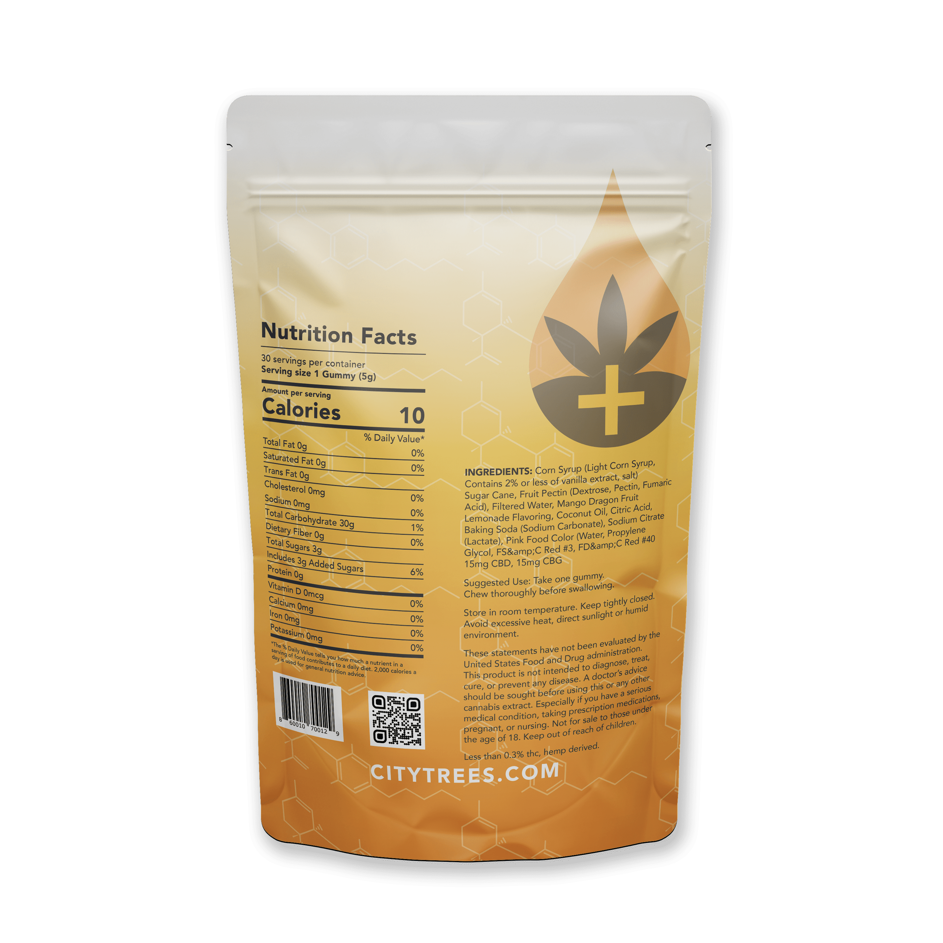 cbd daytime gummies back City Trees cbd cbg daytime gummies mango dragon fruit lemonade - back