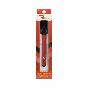 Red "ROKIN QUICKDRAW BATTERY" in clear packaging with black and red accents, displaying "21+" at the top.