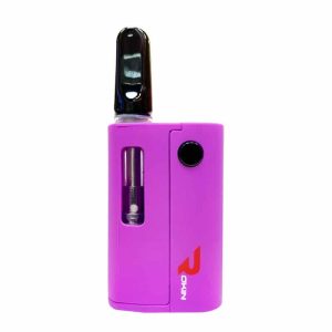 A bright magenta vape pen with a black mouthpiece and a clear cartridge, featuring a red "ROKIN" logo.