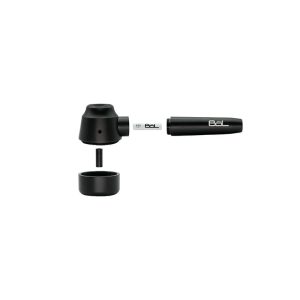 A black disassembled device with "B8L" printed on an internal battery and the outer casing, against a white background.