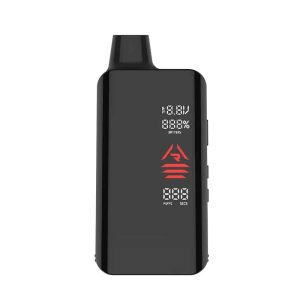 A black vape device with a digital screen displaying "18.8V", "88%", "BATTERY", a red logo, and "PUFFS" "SECS".