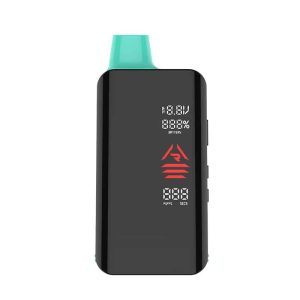 A black vape device with a teal mouthpiece displays "18.8V," "88% BATTERY," a red symbol, and "PUFFS SECS."
