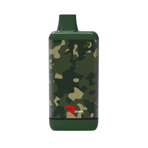 A dark green vape device with a camouflage pattern and "OKIN" in white text with a red stylized "R" logo.