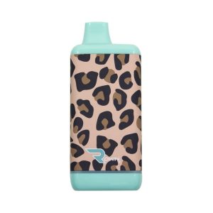 A light blue and leopard print rectangular vape device with "ROKIN" in blue on the lower front.