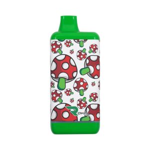 A green and white vape pen with a red mushroom pattern and "ROKIN" logo on a white background.