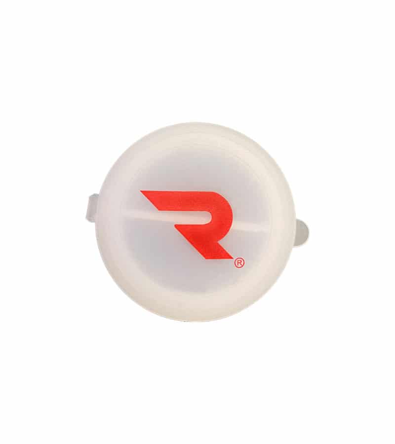 A translucent white circular container with a red stylized "R" logo and a small registered trademark symbol.