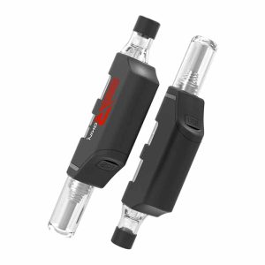 Two black and clear glass vaping devices with "OKIN" and "USB" labels are angled on a white background.