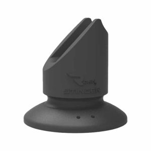 A black "ROHN STINGER" golf tee with a wide base and an angled top slot is shown on a white background.