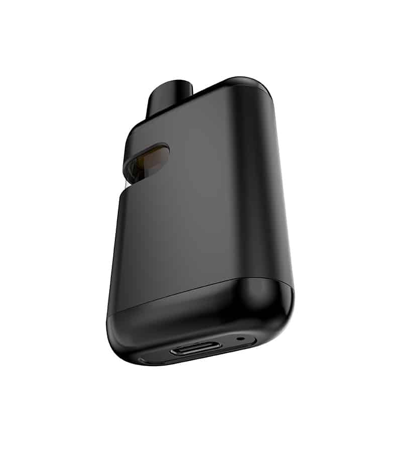 A black, rectangular vape device with rounded edges and a visible USB-C charging port on the bottom.