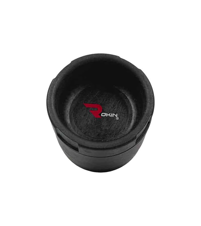 A black cylindrical cup with a red "ROKIN" logo and a registered trademark symbol on the bottom.