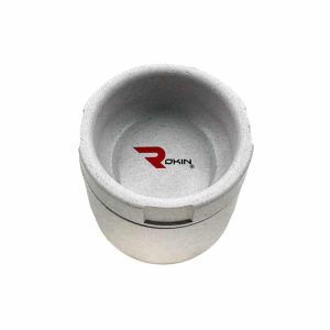 A light gray, speckled, round bowl with a red "ROKIN" logo and a red stylized "R" at the bottom.