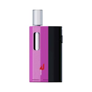 A magenta and black vape pen with a silver mouthpiece and "ROKIN" in red text on the side.