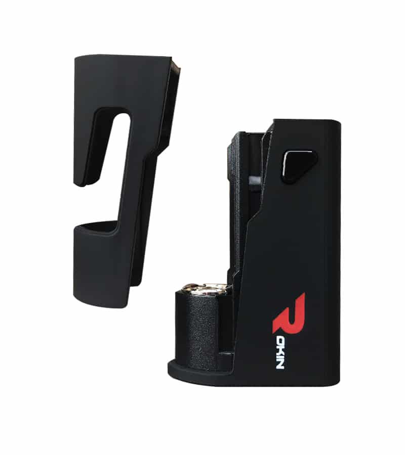 Two black plastic pieces, one with a "ROKIN" logo, are shown against a white background.