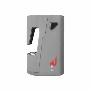A gray device with a black triangular button and a red "ROKIN" logo on the side.