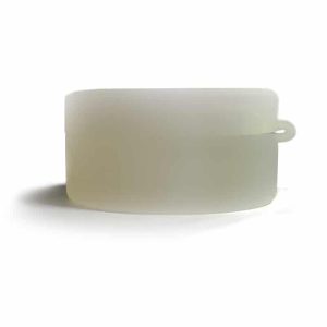 A translucent, rectangular silicone case with a small loop on the right side casts a shadow on a white background.